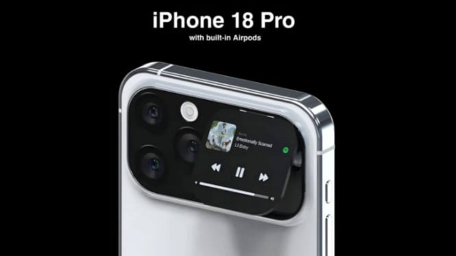 Ilustrasi iPhone 18 Pro Max, Punch Hole Baru dan Face ID Tersembunyi di Bawah Layar, Layar LTPO Plus dan Desain Lebih Seragam, Baterai Jumbo dan Modem Internal Apple Generasi C2, Kamera 48MP dengan Aperture Variabel, Chip A20 Pro 2nm, Performa Lebih Efisien, Generasi Ambisius untuk Pasar Premium 2026