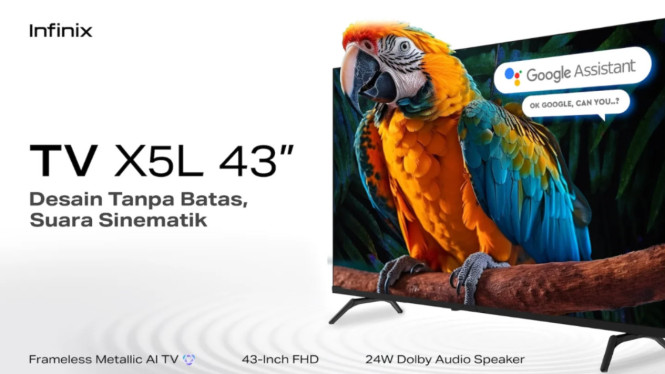 Infinix Smart TV X5L, Desain Frameless dan Layar Full HD, Audio Dolby 24W untuk Sensasi Sinematik, Sistem Operasi Google TV 5.0 dan Fitur Cerdas, Harga dan Garansi Resmi