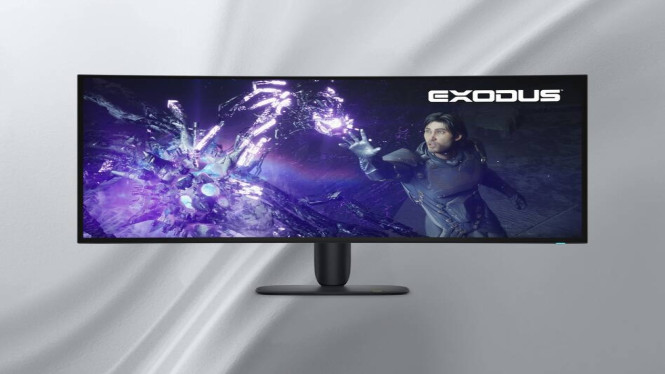 Alienware AW3926QW: 39-Inch 5K OLED Monitor dengan Teknologi RGB Stripe Tandem, Curvature of Alienware AW3926QW 5K OLED monitor shown (Photo: Alienware), Lengkungan Layar yang Mengelilingi untuk Imersi Lebih Dalam, Teknologi RGB Stripe Tandem OLED untuk Kecerahan dan Kontras Maksimal, Teks Lebih Tajam dan Fitur Pendukung Produktivitas