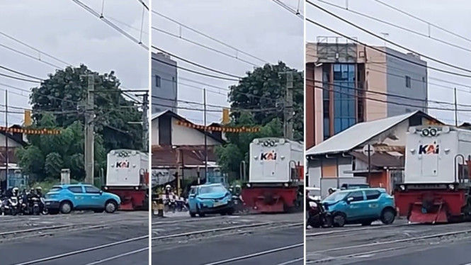 Viral Taksi Listrik Tertabrak Kereta
