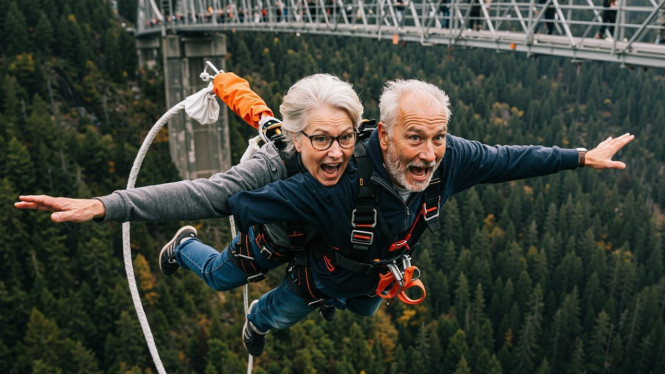 Ilustrasi bungee jumping, 1. Macau Tower, Tiongkok: Puncak Adrenalin di Ketinggian 233 Meter, 2. Bloukrans Bridge, Afrika Selatan: Lompatan Tertinggi dari Jembatan, 3. Verzasca Dam, Swiss: Sensasi James Bond di Ketinggian 220 Meter, 4. Nevis Bungy, Selandia Baru: Ikon Petualangan di Negeri Kiwi, 5. Victoria Falls Bridge, Zimbabwe/Zambia: Terjun di Atas Air Terjun Ikonik