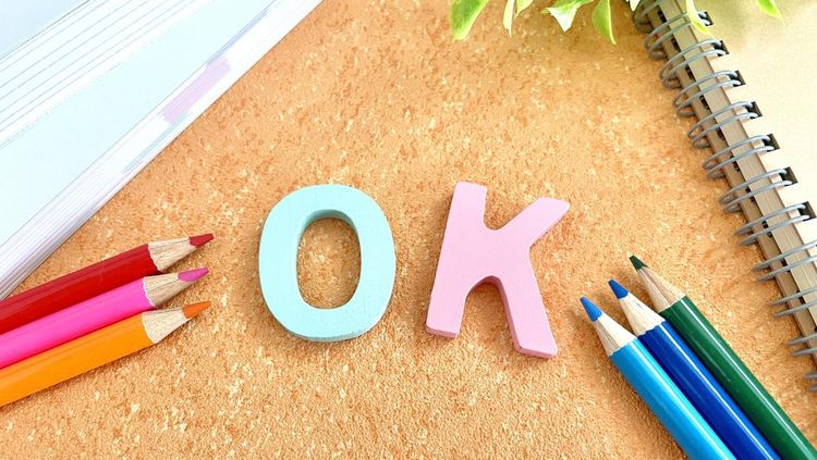 OK text and colored pencils OK image