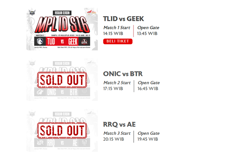 e-sports, MLBB, MPL S16, tiket nonton MPL S16, Tiket Nonton MPL S16 Resmi Dijual, Ini Harganya