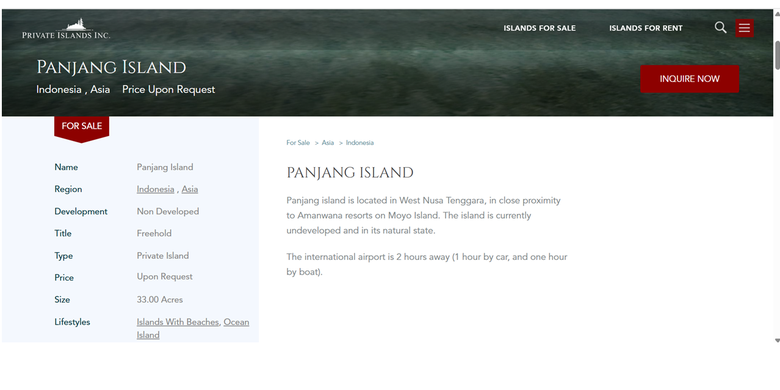 situs, Pulau Panjang, Sumbawa, Situs, Private Islands Online, pulau panjang sumbawa dijual online, Ini Situs Asing yang Diduga Jual Pulau Panjang Sumbawa secara Online, Apa itu situs Private Islands Online?, Pernah jadi sorotan di Indonesia, Tanggapan Kementerian ATR/BPN, Tanggapan Bupati Sumbawa