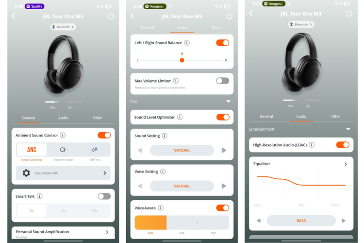headphone, hands on, JBL Tour One M3 Smart Tx, fitur JBL Tour One M3 Smart Tx, spesifikasi JBL Tour One M3 Smart Tx, Hands-on JBL Tour One M3 Smart Tx: Ringan, Suara, Kotak kemasan simpel, isian lengkap, Headphone ringan, bantalan empuk, Konektivitas, Kontrol musik layar sentuh, ANC efektif redam bising, Audio "nendang" dan bisa diatur, Kesimpulan