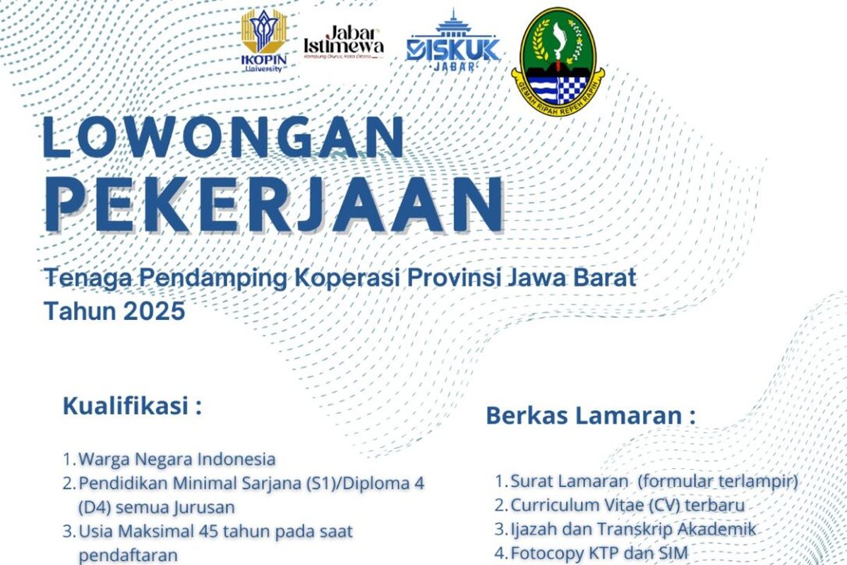 loker, pendamping koperasi, lowongan kerja pendamping koperasi, dinas koperasi dan usaha kecil provinsi jawa barat, diskuk jabar, Diskuk Jawa Barat Buka Loker Pendamping Koperasi 2025: Cek Syarat, Dokumen, dan Jadwalnya, Siapa yang Bisa Mendaftar?, Apa Saja Kualifikasinya?, Dokumen Apa yang Harus Disiapkan?, Kapan Jadwal Seleksinya?