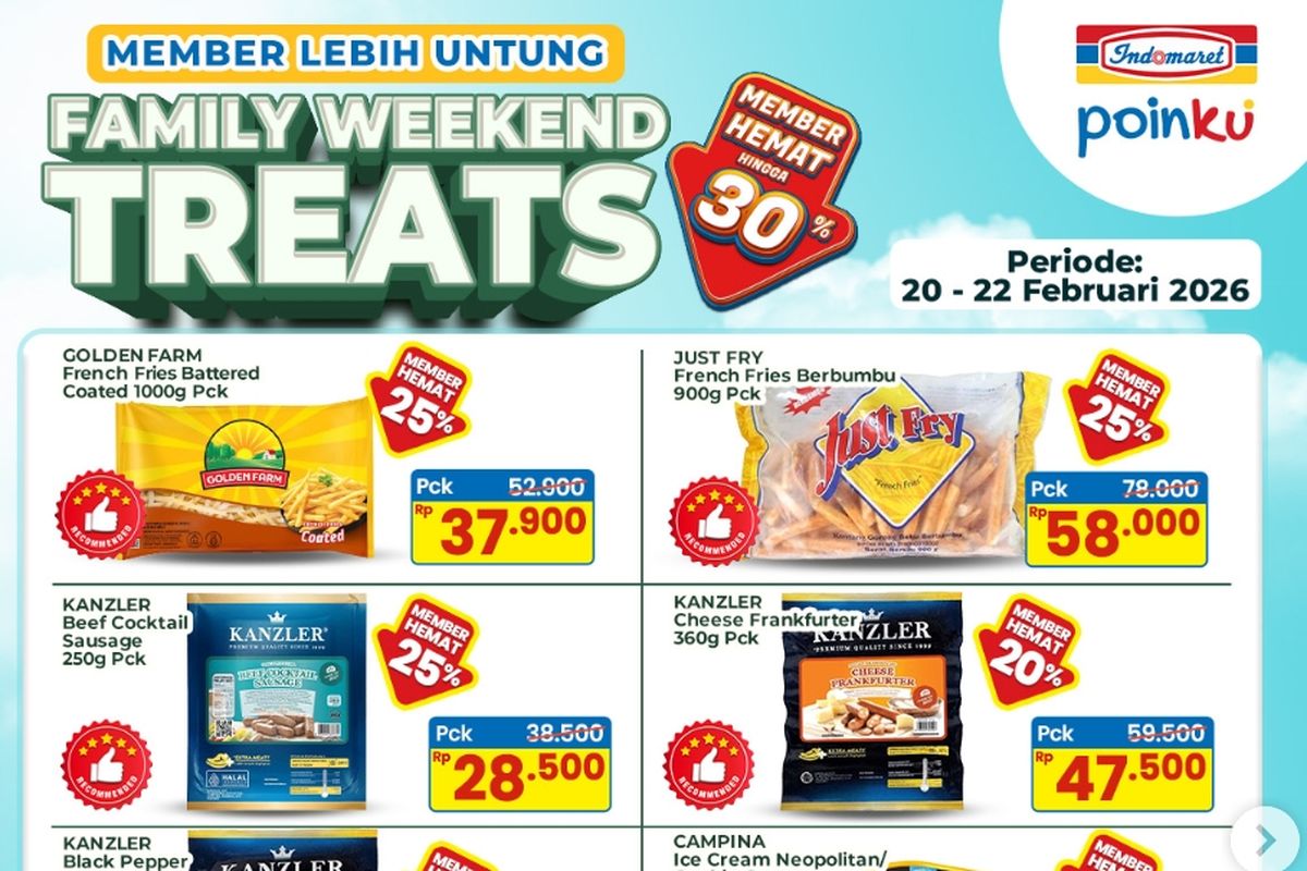promo JSM Indomaret, promo JSM Indomaret hari ini, Promo JSM Indomaret Hari Ini 22 Februari 2026, Minyak Goreng 2 Liter Mulai Rp 30.000-an, Festival Ramadhan (19-25 Februari 2026), Momen spesial merayakan cinta ( 19-23 Februari 2026), Family weekend (hari ini terakhir), Promo susu dan perlengkapan balita (19 Feb-4 Mar 2026), Tebus heboh (19 Feb - 4 Mar 2026), PWP Indomaret (19 - 25 Februari 2026)