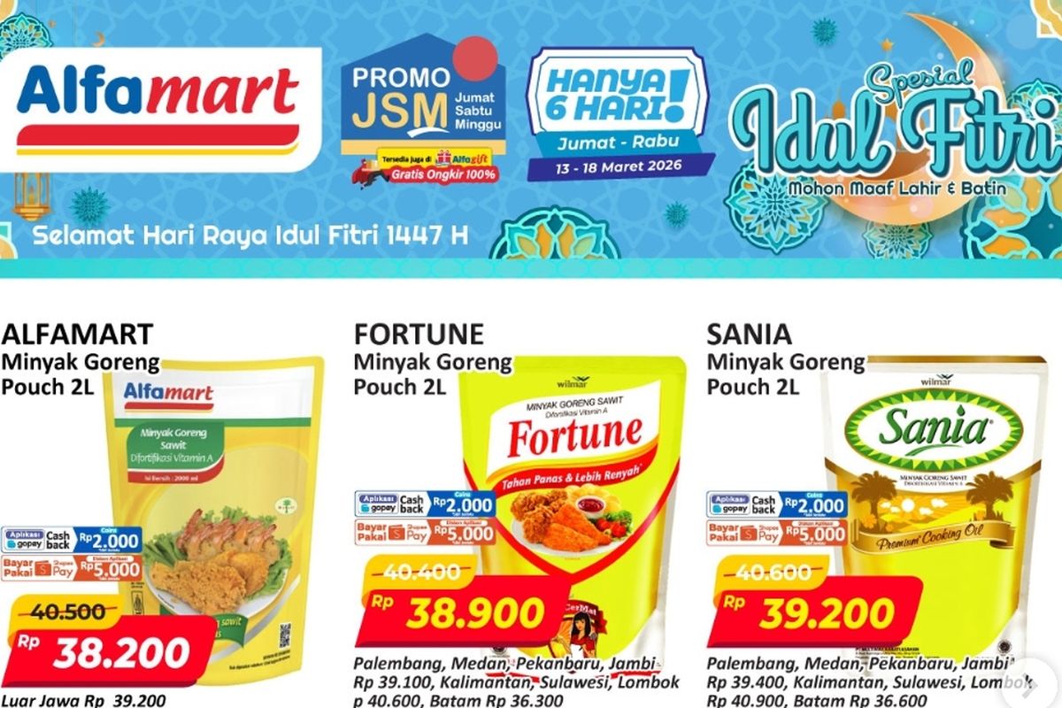 Promo JSM Alfamart Terbaru 14 Maret 2026: Minyak Goreng Hemat Mulai Rp 38.900, Promo JSM (6-8 maret 2026), Kebutuhan dapur (1-15 maret 2026), Murahnya bukber (6-15 maret 2026), Ramadhan hemat (1- 15 maret 2026), Promo Minyak Goreng (13-18 maret 2026)