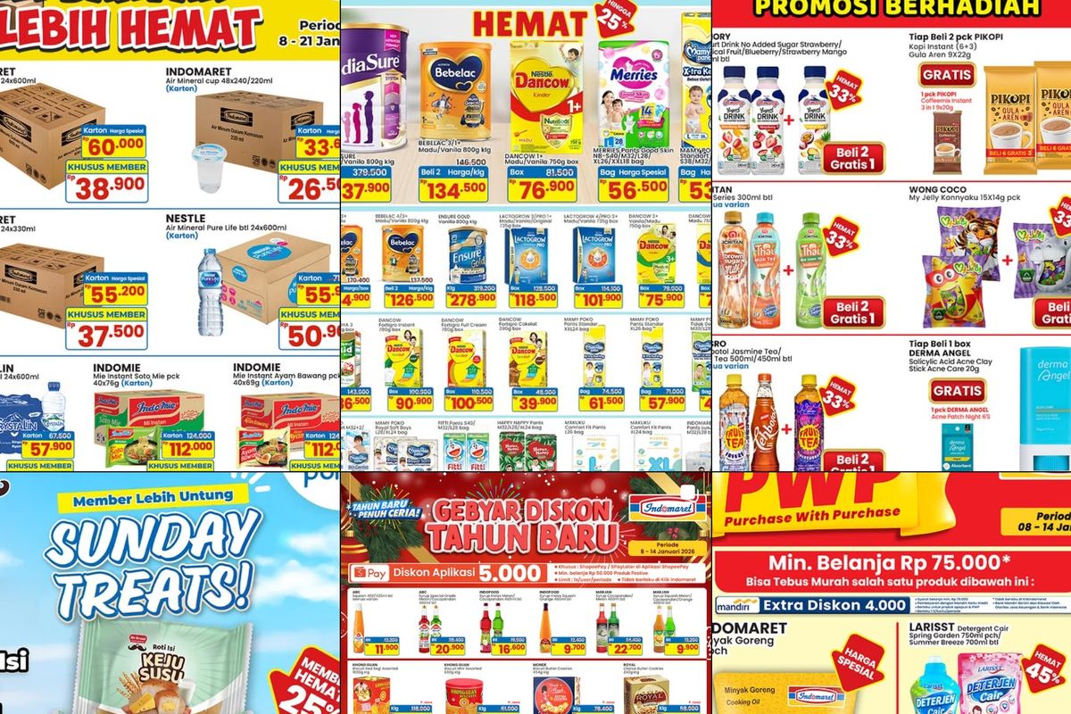 Indomaret, promo Indomaret, promo Indomaret hari ini, Promo Indomaret Hari Ini 12 Januari 2026, Produk Susu Hemat 25 Persen, 1. Senin Ceria, 2. Purchase with Purchase (PWP), 3. Promo Susu (hingga 21 Januari), 4. Fresh & Healthy (hingga 15 Januari), 5. Harga Spesial (hari ini terakhir), 6. Super Hemat Kebutuhan Pribadi & Rumah (hingga 21 Januari)