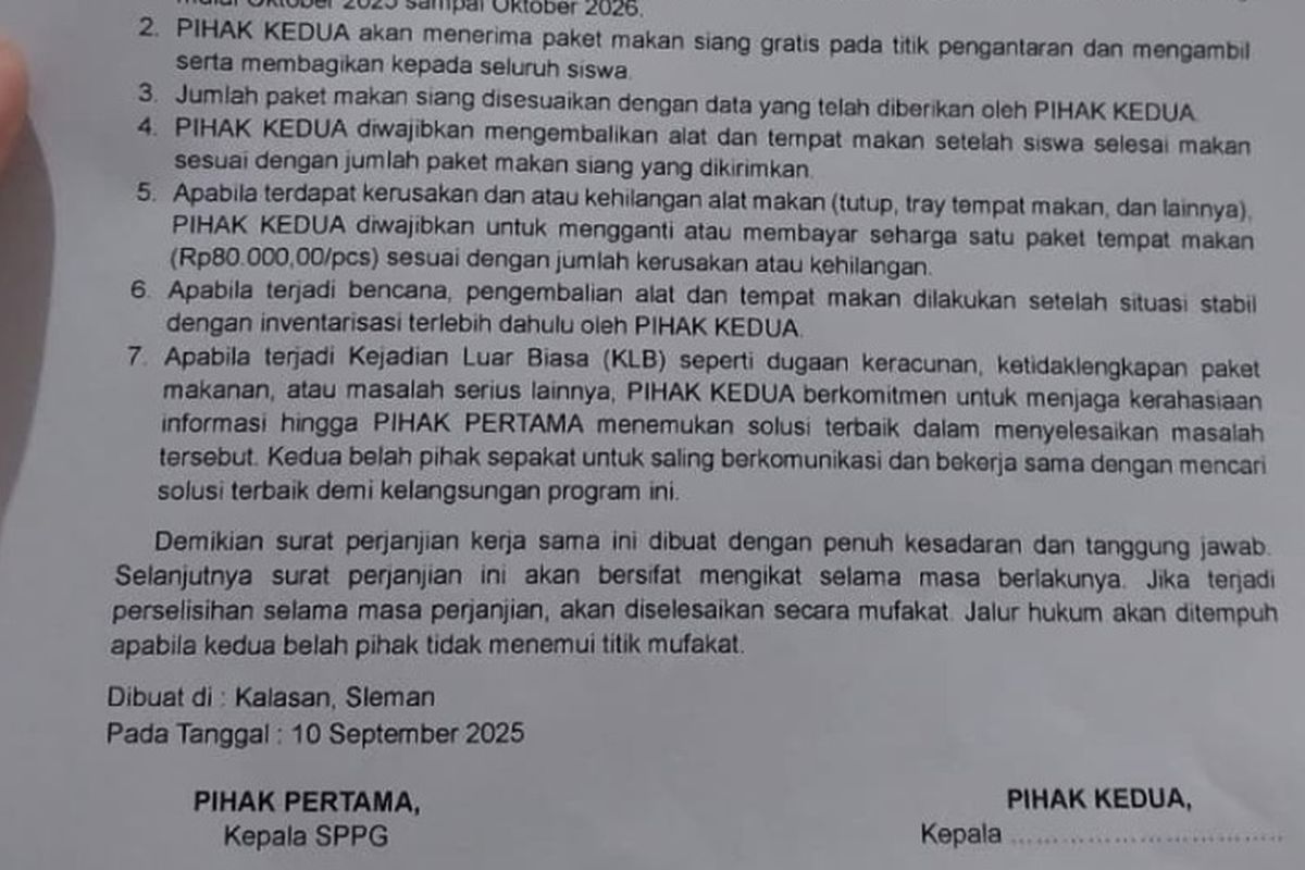 Sleman, makan bergizi gratis, keracunan MBG, surat perjanjian MBG, Geger Surat Perjanjian Rahasiakan Keracunan MBG di Sleman, Ini Kata Bupati dan Disdik