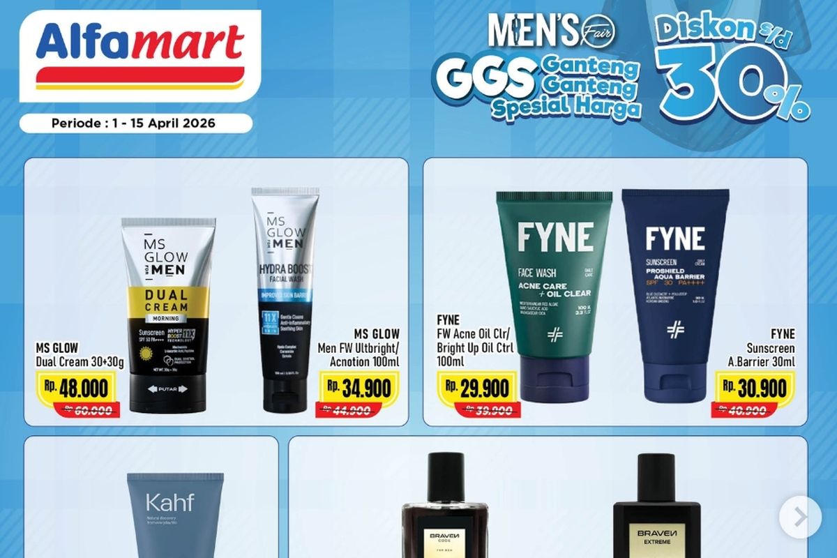 Alfamart, promo Alfamart, Promo Alfamart Hari Ini 7 April 2026, Produk Kebutuhan Pria Diskon hingga 30 Persen, 1. Paling Murah Sejagat (hari ini terakhir), 2. Tebus Suka Suka (hingga 15 April), 3. Dunia Bunda & Si Kecil (hingga 15 April), 4. Serba Gratis (hingga 15 April), 5. Men's Fair (hingga 15 April)