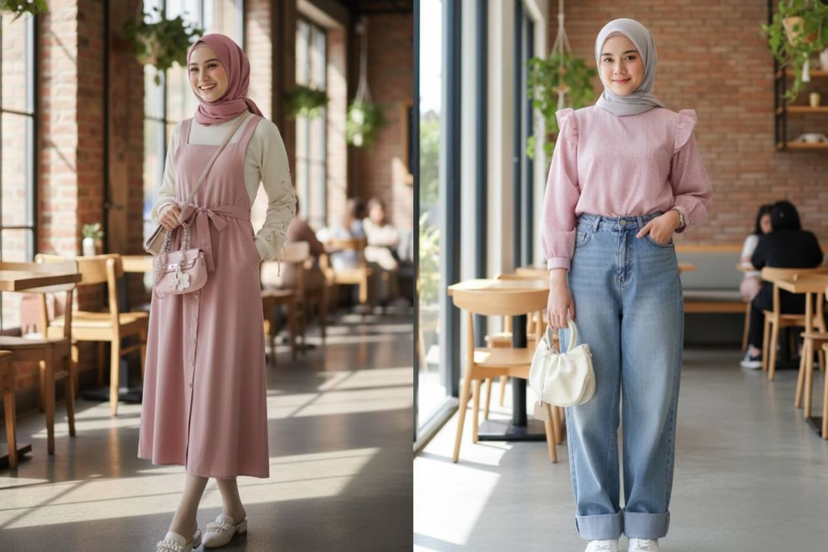 bukber, cewek kue, Tampil Manis, Ini 5 Outfit Bukber Tema, 1. Anggun dengan rok putih model tingkat dan kardigan pink, 2. Sentuhan vintage dengan apron dress dusty pink, 3. Gaya kasual dan sporty dengan celana kargo pink, 4. Blus ruffle dan celana jeans, 5. Tampil manis dengan gaun floral dan kardigan bulu halus