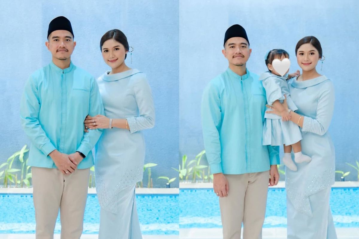 Kaesang Pangarep, Erina Gudono, Gaya Lebaran Kaesang dan Erina Gudono, Kompak Pakai Busana Biru Muda