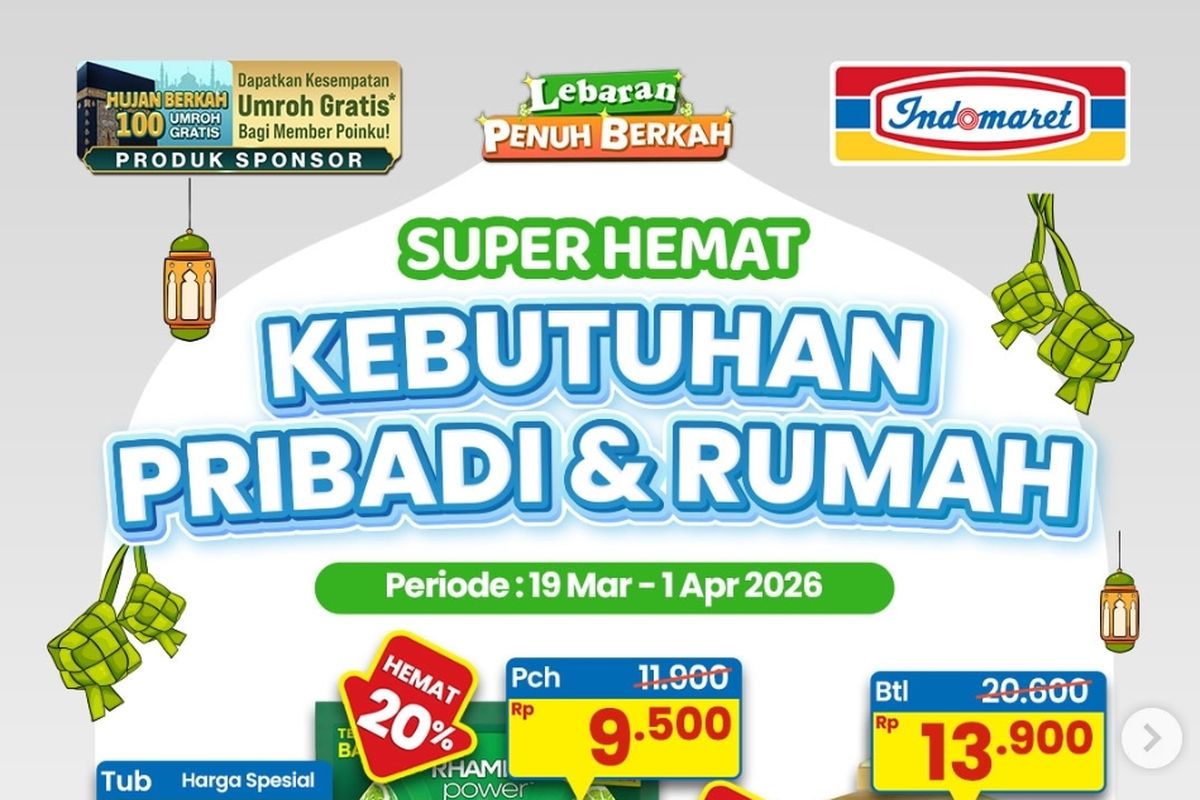 Indomaret, promo Indomaret, Promo Indomaret Hari Ini 19 Maret 2026, Kebutuhan Pribadi Diskon hingga 35 Persen, 1. Fresh &amp; Healthy (hingga 31 Maret), 2. Super Hemat Kebutuhan Pribadi &amp; Rumah (hingga 1 April), 3. Super Hemat Private Label (hingga 1 April), 4. Super Hemat Makanan &amp; Minuman (hingga 1 April)