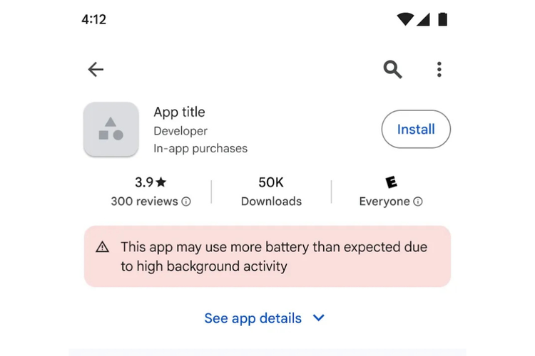 label peringatan khusus, Google, Google Play Store, aplikasi penguras baterai, Google Beri Peringatan Aplikasi Penguras Baterai di Play Store, Begini Bunyinya