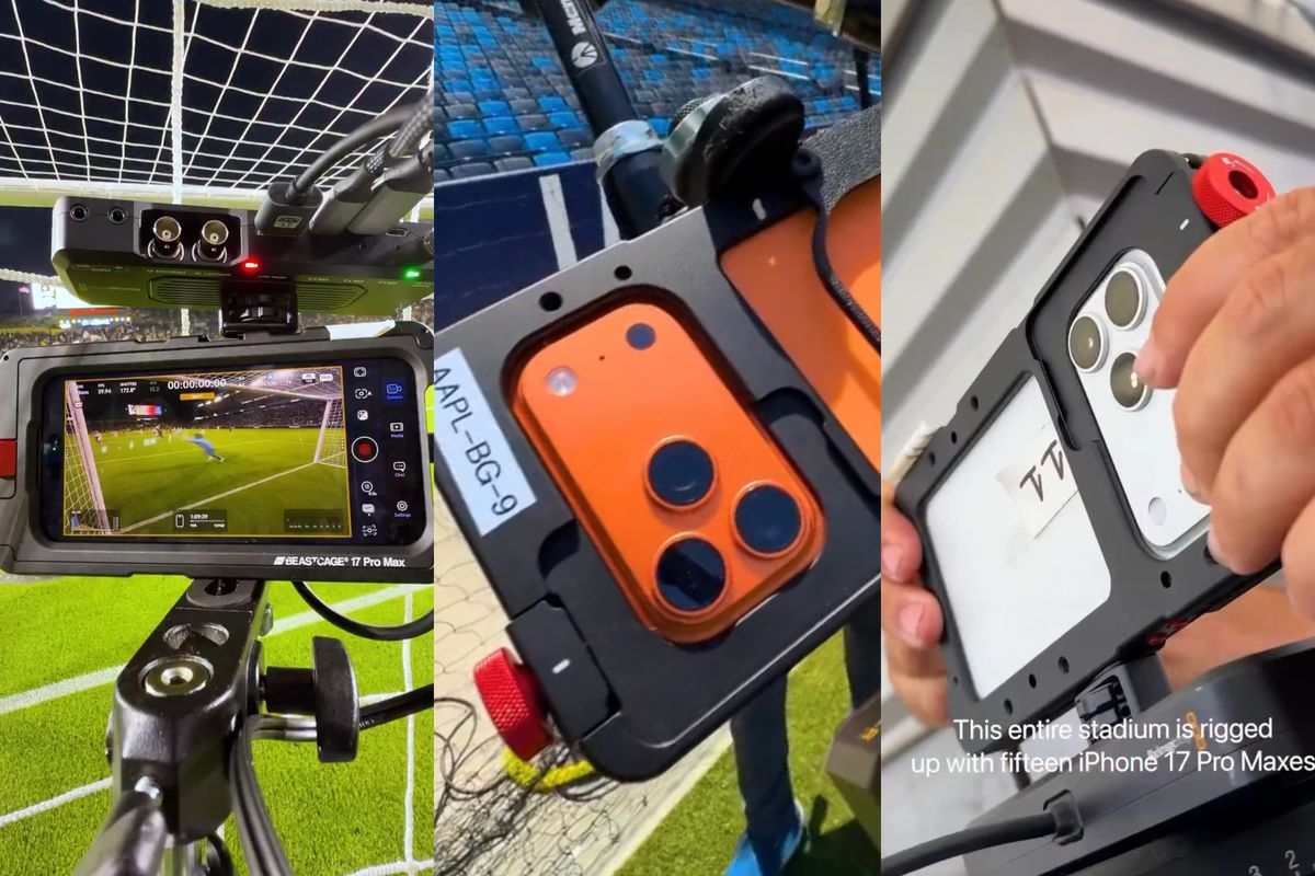 iPhone, tribun, Apple, iPhone 17 Pro Max, gawang, sepak bola, Blackmagic, pertandingan sepak bola, Pertandingan Bola Ini Disiarkan Pakai Kamera iPhone 17 Pro Max