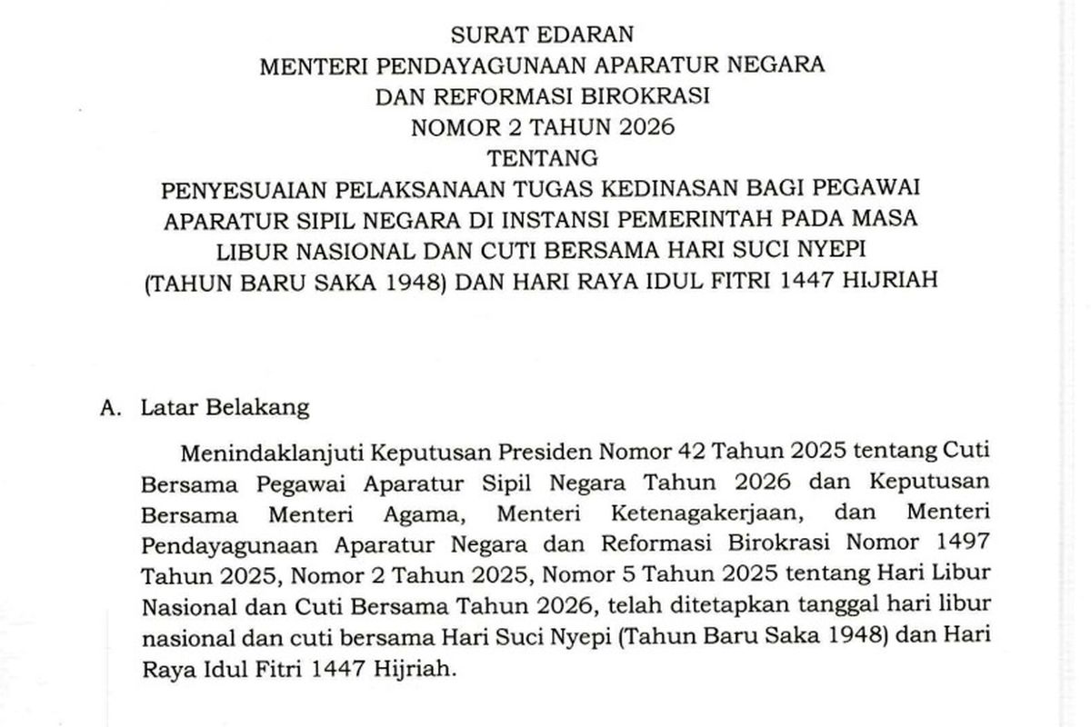 Lebaran 2026, Jadwal WFA Lebaran 2026 untuk ASN dan Karyawan Swasta, Cek Tanggalnya