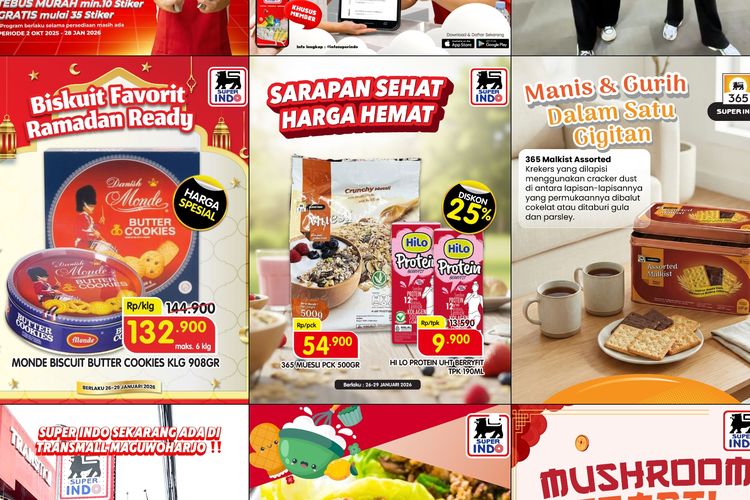 Superindo, Promo Superindo Hari Ini 27-29 Januari 2026, Diskon hingga 45 Persen, Superindo - Diskon Molto 45 persen, Superindo - Diskon Monde Biscuit Butter Cookies KLG 908GR, Superindo - Diskon 25 persen untuk Sarapan Sehat, Superindo - Diskon 365 Malkist Assorted KLG 250GR, Superindo - Diskon Etira Mushroom, Superindo - Diskon Bahan Makanan, Superindo - Potongan Rp 20.000 dengan BNI Kartu Debit