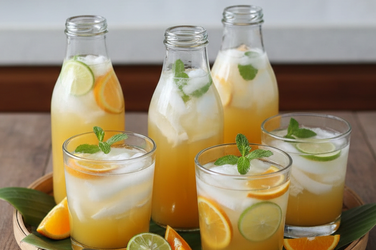 minuman, 10 Ide Jualan Es Segar Takjil yang Laris Saat Bulan Ramadan, 1. Es susu kurma, 2. Es cendol, 3. Es lumut, 4. Es buah atau es campur, 5. Es pisang hijau, 6. Es blewah, 7. Es kopyor, 8. Es kuwut, 9. Es teler, 10. Es kelapa muda jeruk
