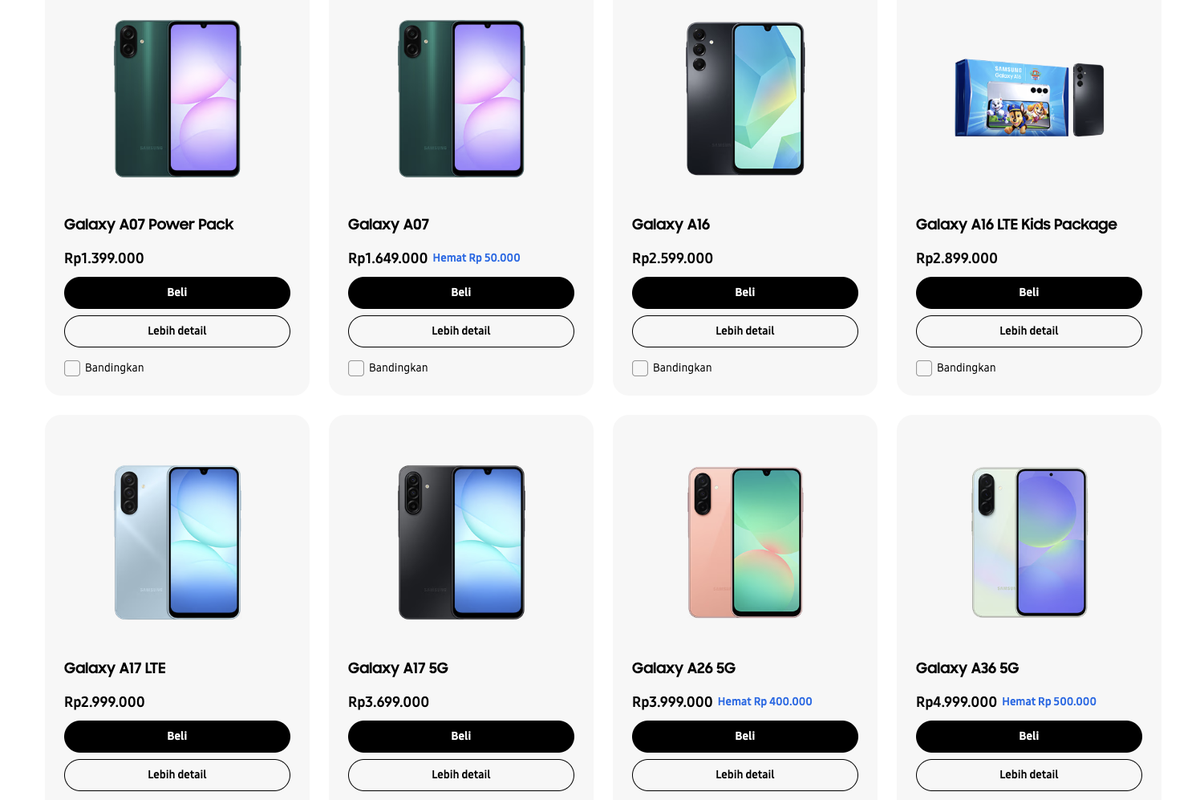 harga HP Samsung, Update Harga HP Samsung Hari Ini 29 Desember 2025, Galaxy A Series mulai Rp 1 Jutaan