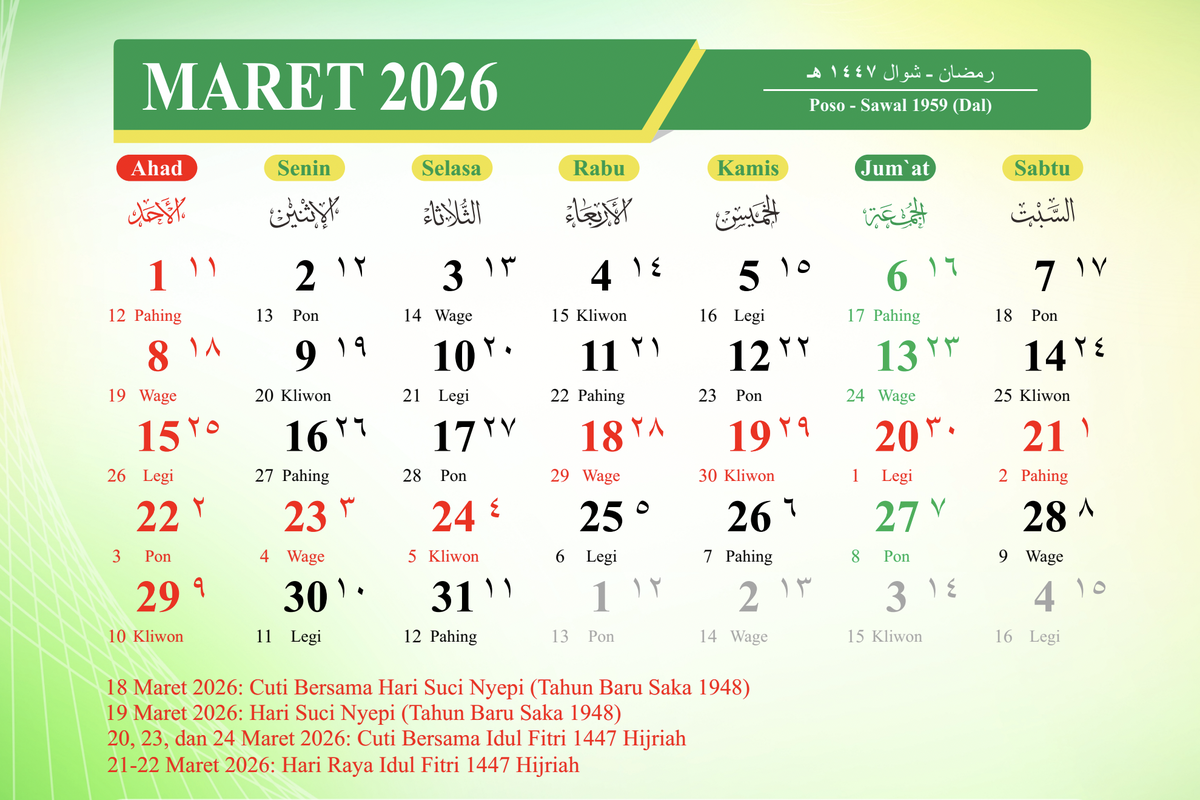 hari libur nasional, cuti bersama Lebaran 2026, Lebaran 2026, kalender Maret 2026, libur Lebaran 2026, long weekend Lebaran 2026, Kalender Maret 2026: Libur Nasional, Cuti Bersama, dan Long Weekend Lebaran