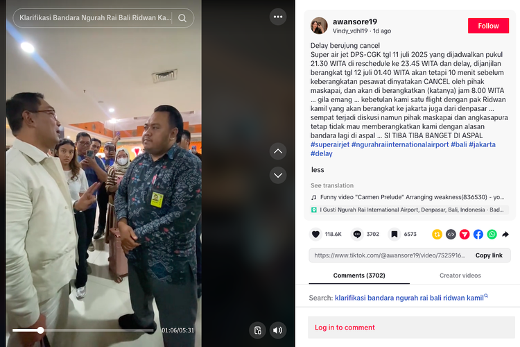 Bandara I Gusti Ngurah Rai, Ridwan Kamil, Super air jet delay, Klarifikasi Super Air Jet, Ridwan Kamil Super Air Jet, Ridwan Kamil di Bandara Bali, Super Air Jet minta maaf, kompensasi Super Air Jet, Delay Berkali-kali hingga Diprotes Ridwan Kamil, Super Air Jet Minta Maaf dan Beri Kompensasi