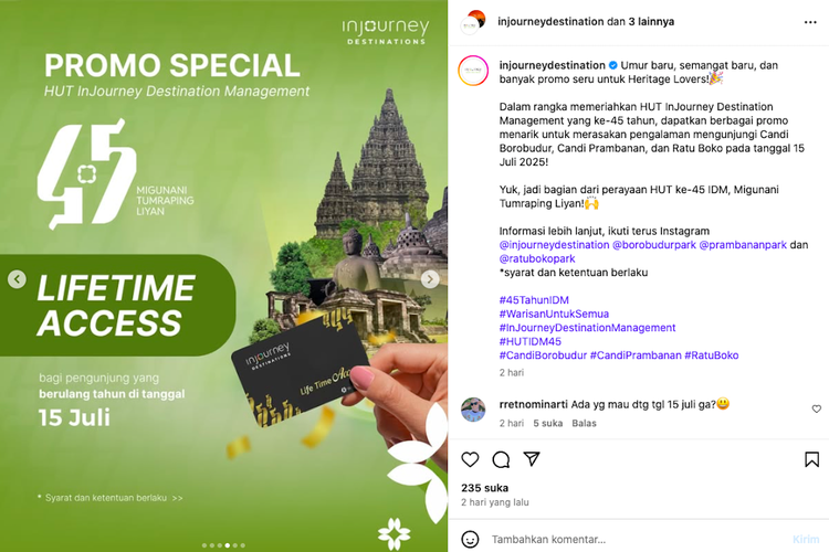 tiket gratis, Candi Borobudur, Candi Prambanan, Ratu Boko, gratis seumur hidup masuk Candi Borobudur, ratu boko, tiket gratis candi borobudur, HUT TWC, ulang tahun 15 Juli gratis ke Candi Borobudur, Ulang Tahun 15 Juli? Dapatkan Tiket Gratis Seumur Hidup ke Candi Borobudur hingga Prambanan