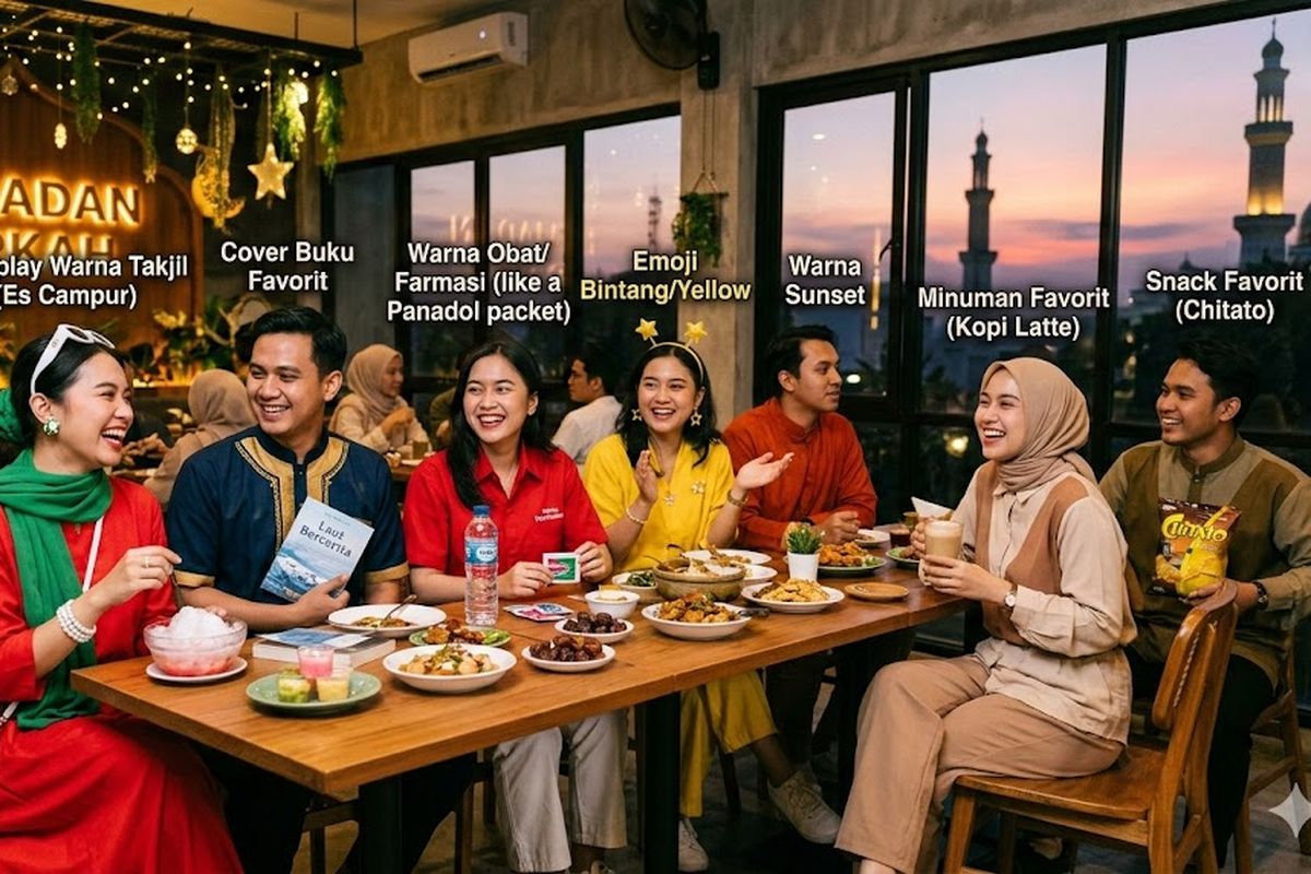 7 Ide Dresscode Bukber 2026 yang Anti-Mainstream, dari Cosplay Takjil hingga Warna Obat, 1. Cosplay warna takjil, 2. Warna cover buku favorit, 3. Warna obat atau kemasan farmasi, 4. Outfit sesuai warna emoji, 5. Dresscode berdasarkan minuman favorit, 6. Outfit terinspirasi warna sunset, 7. Warna snack atau camilan favorit