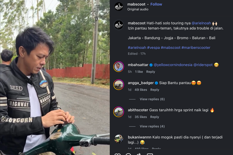 Vespa, Vespa klasik, Ariel Noah, Momen Ariel Noah Dorong Vespa Klasik, Diduga Kehabisan Bensin