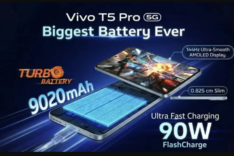 HP Vivo T5 Pro 5G Meluncur, Bawa Baterai 9.020 mAh dengan Bodi Ramping