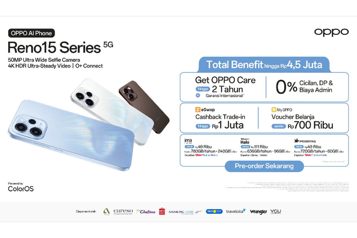 OPPO Reno 15, harga HP OPPO, harga HP OPPO hari ini, Harga HP OPPO Terbaru 18 Januari 2026, Preorder OPPO Reno 15 Untung hingga Rp 4,5 Juta