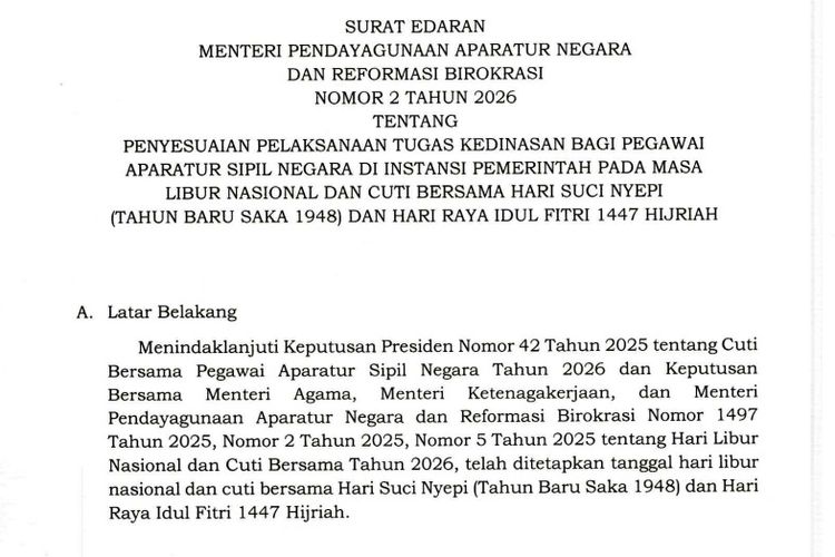 Nusaraya, [POPULER NUSARAYA] Penjelasan Kabais TNI soal Status Siaga 1 | Pengadaan Meja Biliard Rp 486,9 Juta untuk Pimpinan DPRD Sumsel, 1. Penjelasan Kabais TNI soal Siaga 1 usai perang AS-Iran, 2. Jadwal WFA lebaran 2026 untuk ASN dan karyawan swasta, 3. Update promo Indomaret, 4. Banjir di Lampung dan Lampung Selatan, 5. Pengadaan meja biliar pimpinan DPRD Sumsel Rp 486,9 juta
