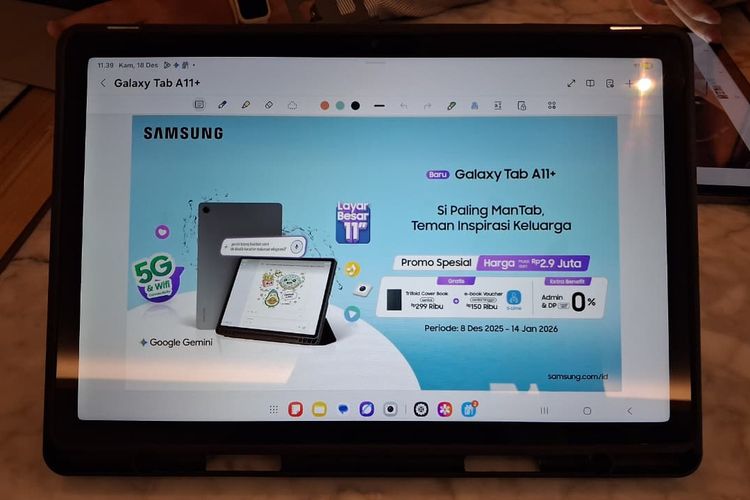 Samsung, Galaxy Tab A11 Plus, fitur, 10 Fitur Samsung Galaxy Tab A11 Plus, Tablet Murah Harga Rp 3 Jutaan, 1. Layar luas, 2. Tablet murah dengan dukungan 5G, 3. Audio Dolby Atmos, quad speaker, 4. Audio jack 3,5 mm, 5. Baterai 7.040 mAh, fast charging 25 watt, 6. Samsung DeX, 7. Fitur AI, 8. Kamera 5MP untuk kelas online, 9. Update software hingga 7 tahun, 10. Tahan debu dan percikan air IP52