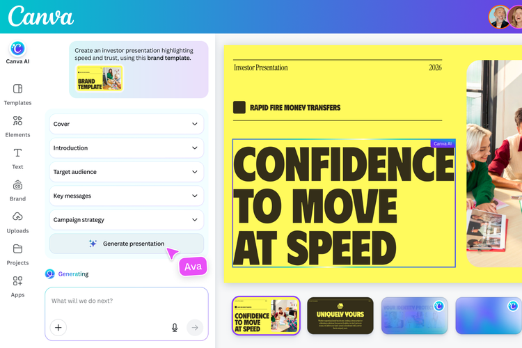 Canva, Canva AI, Canva AI 2.0 Meluncur Bawa 9 Fitur Baru: dari Desain Lewat Suara hingga Konten Otomatis, 2. Orkestrasi agen (Agentic Orchestration), 3. Ingat selera pengguna, 4. Otak-atik obyek, 5. Terhubung ke banyak aplikasi, 6. Bisa perintahkan Canva sesuai jadwal, 7. Bisa riset web, 8. Sesuaikan gaya brand, 9. Dukung impor HTML