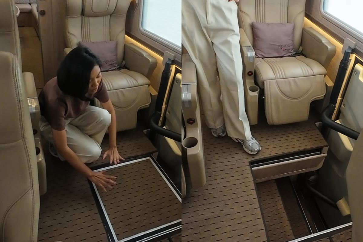 bus pariwisata, interior bus, medium bus, desain bus, kabin bus, Bus Terbaru White Horse Punya Penutup Tangga Otomatis