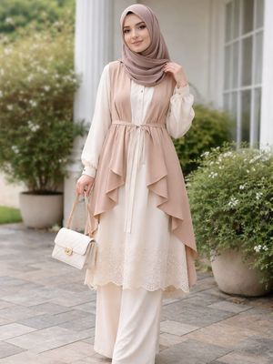 rompi lepas, tren gamis Lebaran 2026, Tren Gamis Lebaran 2026: Rompi Lepas, Gamis Bini Orang, dan Abaya Dubai, 1. Gamis dengan Rompi Lepas, 2. “Gamis Bini Orang”, 3. Gamis dengan Detail Embroidery, 4. Abaya Dubai