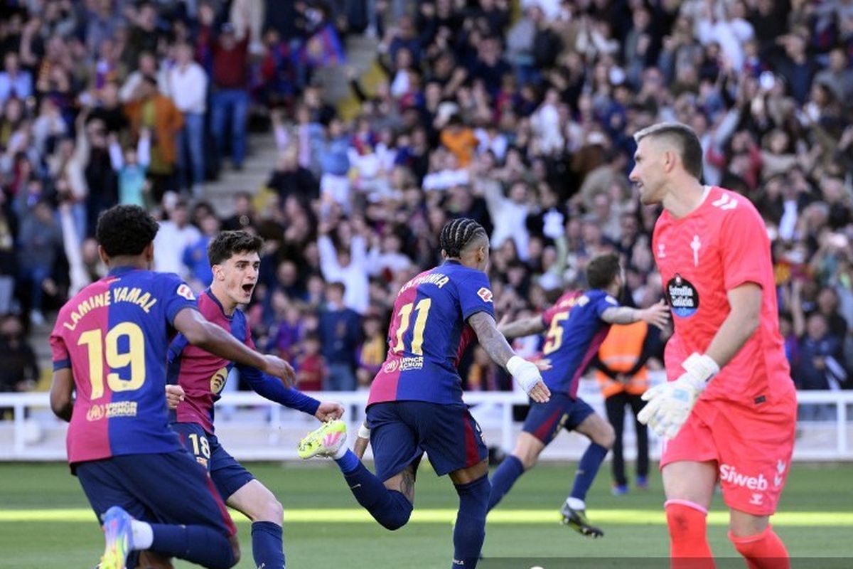 Barcelona, Liga Spanyol, Celta Vigo, Barcelona vs Celta Vigo, Raphinha, Hasil Liga Spanyol, Barcelona Vs Celta Vigo, LaLiga, hasil barcelona vs celta vigo, skor Barcelona vs Celta Vigo, Hasil Barcelona Vs Celta Vigo 4-3: Penalti Raphinha Bawa Barca Menangi Drama 7 Gol