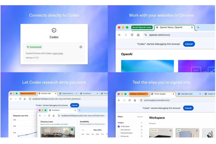 Codex, Chrome, AI coding, OpenAI, browser, AI agent, ChatGPT, Codex for Chrome, OpenAI Bawa Codex ke Chrome, AI Kini Bisa Operasikan Browser Sendiri