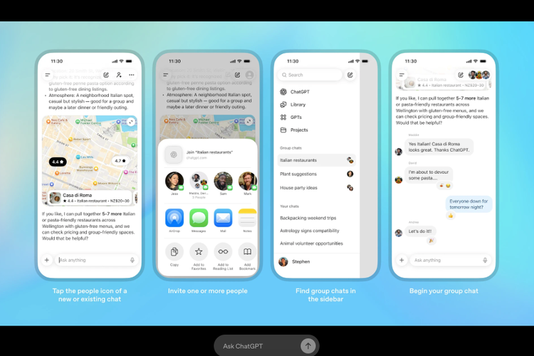 grup chat, ChatGPT, OpenAI, chatGPT, Chatbot AI, ChatGPT Uji Coba Fitur Grup Chat, Pengguna Bisa Prompt AI Bersama Teman
