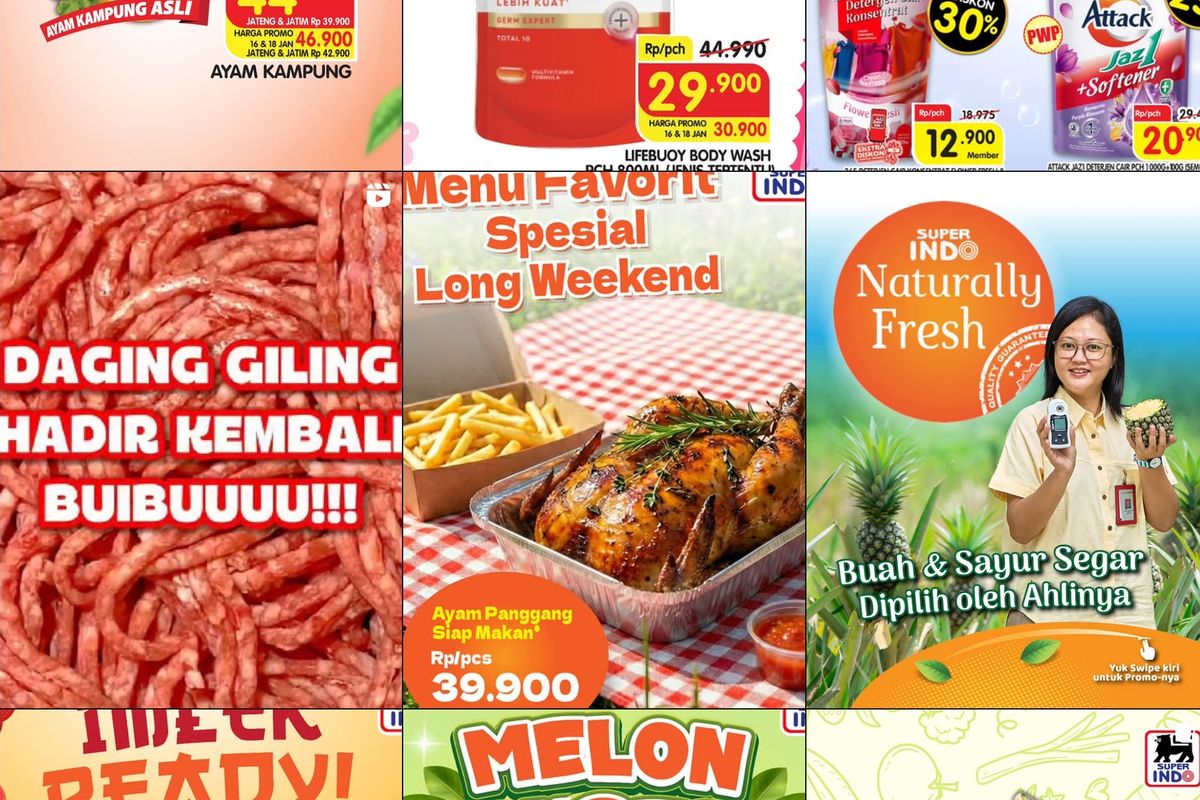 Promo Superindo, Superindo, Promo Superindo Hari Ini 18 Januari 2026, Beras Anak Raja dan Topi Koki Ada Diskon, 1. Ambil dan Isi Sepuasnya Daging Giling (hari ini terakhir), 2. Beras Favorit Tetap Irit (hingga 21 Januari), 3. Imlek Ready, 4. Super Freshtival Buah (hingga 21 Januari), 5. Super Freshtival Ikan (hingga 21 Januari), 6. Super Freshtival Daging (hingga 21 Januari), 7. Masak Satset (hingga 21 Januari), 8. Mie Lovers (hari ini terakhir)