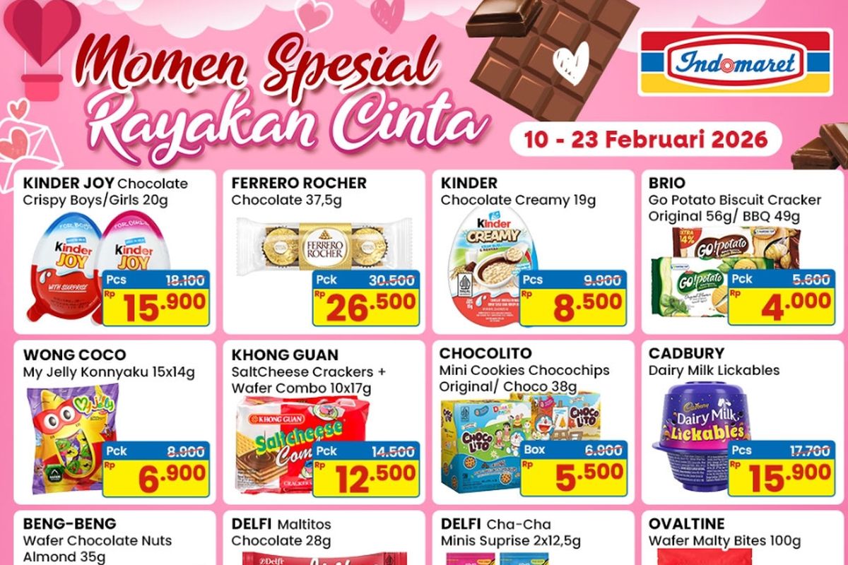 Indomaret, promo Indomaret, Promo Indomaret Hari Ini 12 Februari, Ada Diskon untuk Susu Balita dan Cokelat, 1. Momen Spesial Rayakan Cinta (hingga 23 Februari), 2. Super Hemat Private Label (hingga 18 Februari), 3. Super Hemat Makanan & Minuman (hingga 18 Februari), 4. Promo Susu & Perlengkapan Balita (hingga 18 Februari)