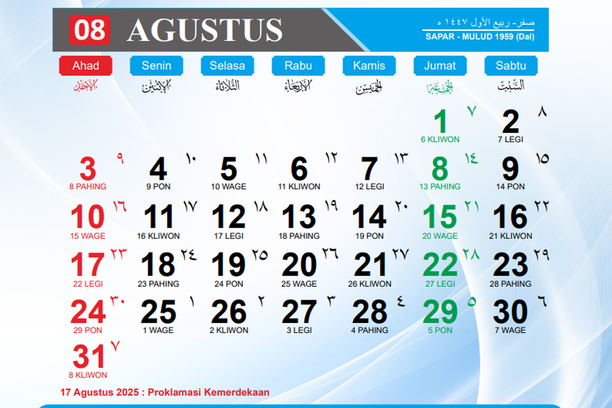 Kalender Agustus 2025, tanggal merah, libur nasional, Hari libur nasional, kalender Agustus 2025, 17 Agustus 2025, Hari Kemerdekaan Indonesia, hari libur nasional, Libur Nasional, Tanggal Merah, hari kemerdekaan indonesia, Kalender Agustus 2025, Apakah Hari Kemerdekaan Indonesia Ada Cuti Bersama?