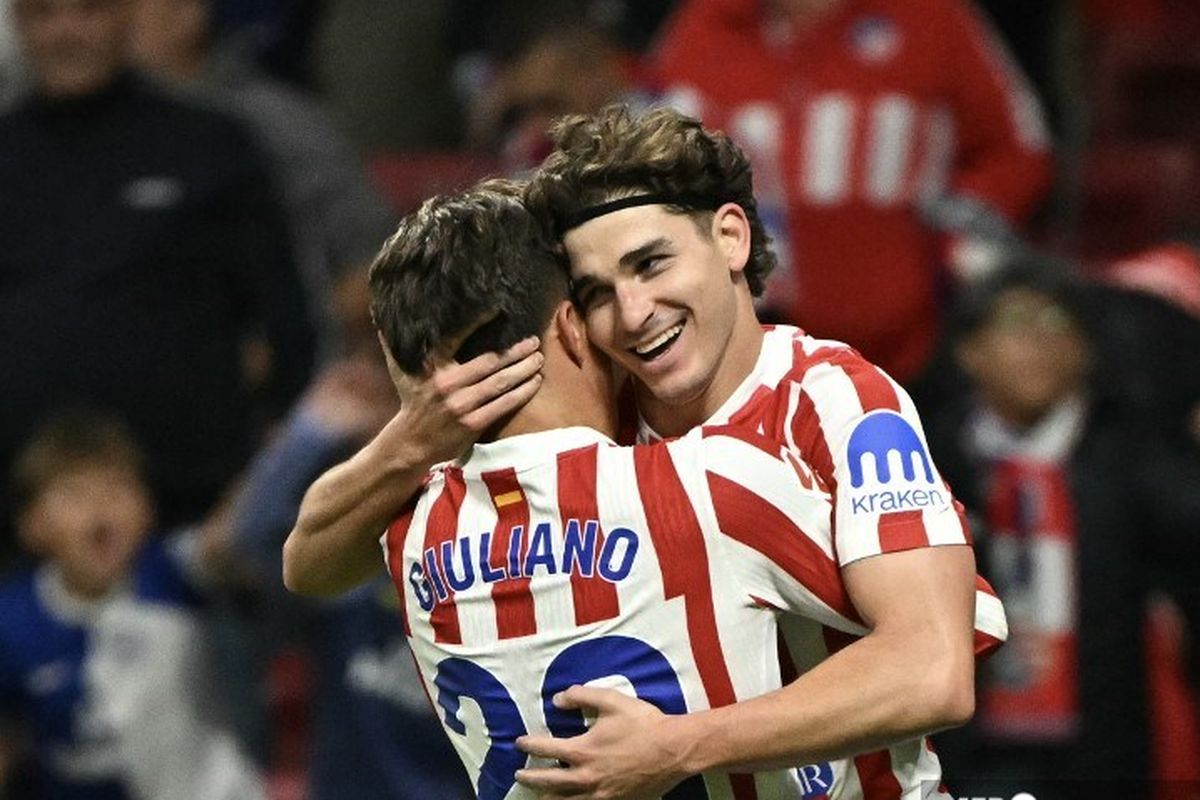 Atletico Madrid, Liga Spanyol, Julian Alvarez, Atletico Madrid vs Rayo Vallecano, Hasil Atletico Madrid Vs Rayo Vallecano 3-2, Hat-trick Julian Alvarez