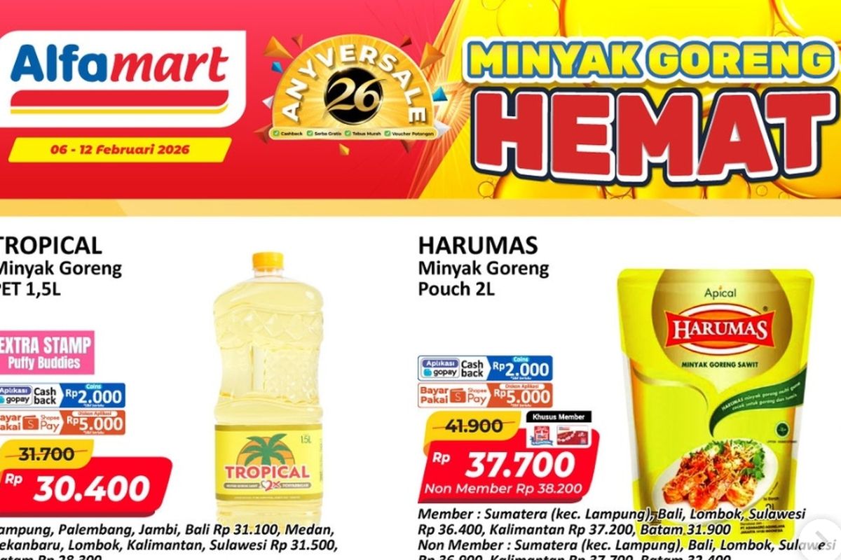 Alfamart, promo Alfamart, Promo Alfamart Hari Ini 12 Februari 2026, Hari Terakhir Minyak Goreng Harga Hemat, 1. Cemilan Hemat (hingga 15 Februari), 2. Chocolate Fair (hingga 15 Februari), 3. Paling Murah Sejagat (hari ini terakhir), 4. Powder Milk Fair (hingga 15 Februari), 5. Siap Santap Hemat Mantap (hingga 15 Februari), 6. Minyak Goreng Hemat (hari ini terakhir), 7. It's Breakfast Time (hingga 15 Februari), 8. Fair Beverage (hingga 15 Februari), 9. Munggahan Fair (hingga 15 Februari)