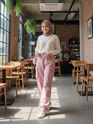 bukber, cewek kue, Tampil Manis, Ini 5 Outfit Bukber Tema, 1. Anggun dengan rok putih model tingkat dan kardigan pink, 2. Sentuhan vintage dengan apron dress dusty pink, 3. Gaya kasual dan sporty dengan celana kargo pink, 4. Blus ruffle dan celana jeans, 5. Tampil manis dengan gaun floral dan kardigan bulu halus