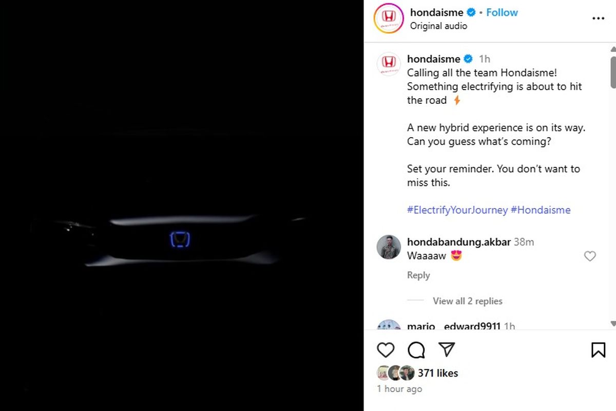 Honda, teaser, Mobil baru, kendaraan elektrifikasi, Instagram, All New Civic, e:HEV, Civic Hybrid, sedan hybrid, Kendaraan elektrifikasi, instagram, media sosial, mobil baru, Honda Prospect Motor (HPM), Civic hybrid, Honda Rilis Teaser Mobil Baru, Civic Hybrid?