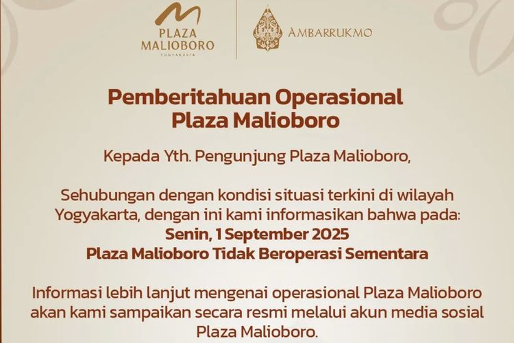 Malioboro, Yogyakarta, Teras Malioboro, Demo 1 September 2025, aksi 1 September 2025, Plaza Malioboro, Demo 1 September 2025 di Yogyakarta, Dinkop UMKM DIY Imbau Pedagang Teras Malioboro Tutup Sementara