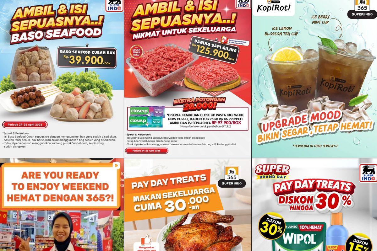 Promo Superindo Hari Ini 26 April 2026, Frozen Food Diskon hingga 35 Persen, Ambil dan sepuasnya (hari ini terakhir), Sembako pilihan (24-26 April 2026), Minyak goreng (hari ini terakhir), Makanan dan minuman hemat (23-29 April 2026), Bahan utama murah (23-29 April 2026)