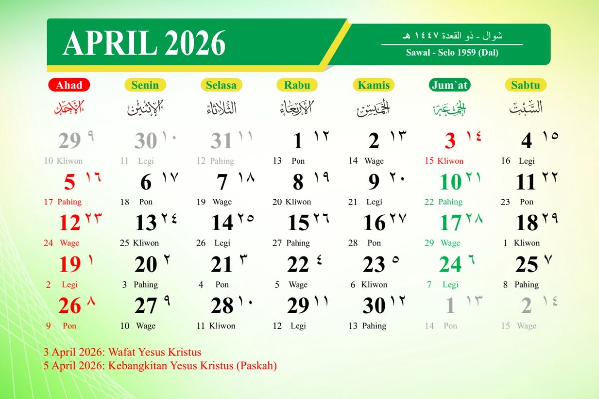 Daftar Tanggal Merah dan Hari Peringatan Nasional April 2026, Ada Libur Panjang 3 Hari
