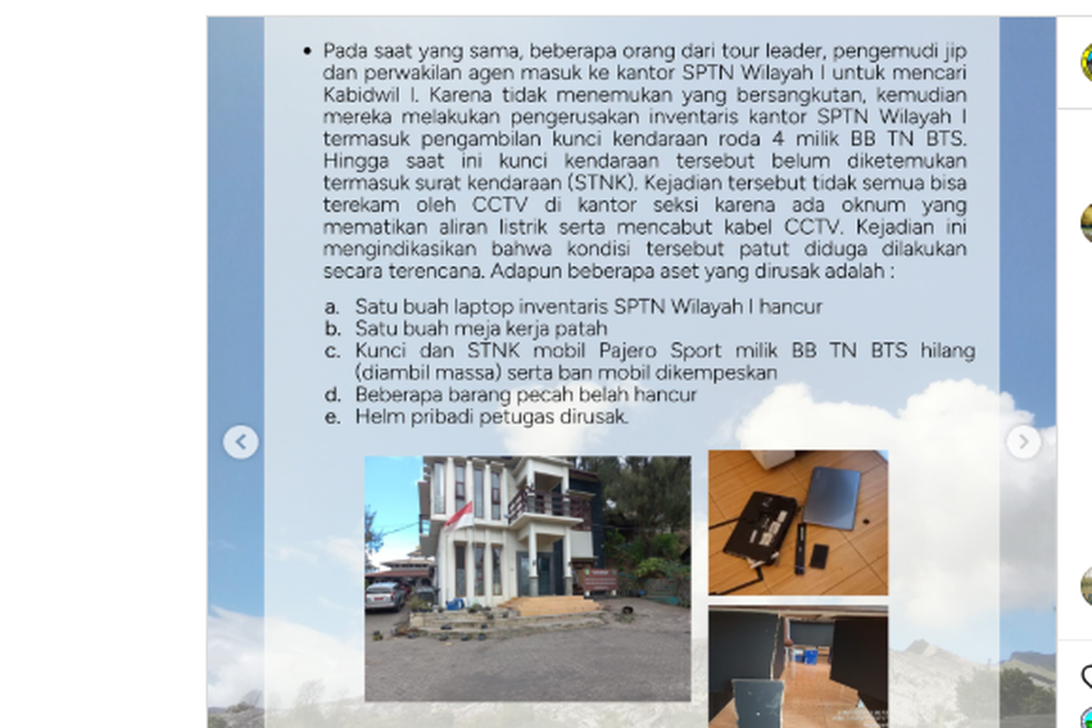 TNBTS, gunung bromo, BBTNBTS, ricuh sopir jip gunung bromo, Kronologi Ricuh Sopir Jip Gunung Bromo Versi TNBTS: Laptop Dirusak dan STNK Pajero Hilang